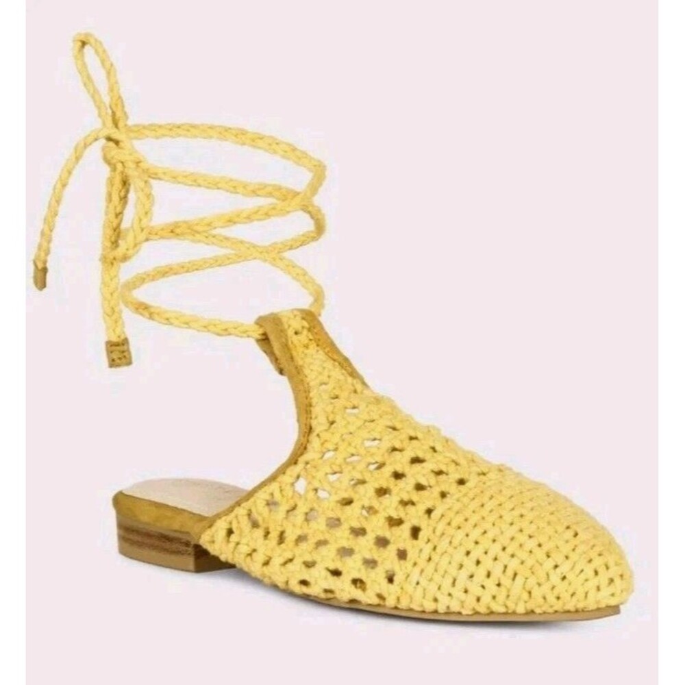 Rag & Co Bartsi Handwoven Cotton Mule Flats Yellow Tie-Up Size US 8 EU 39